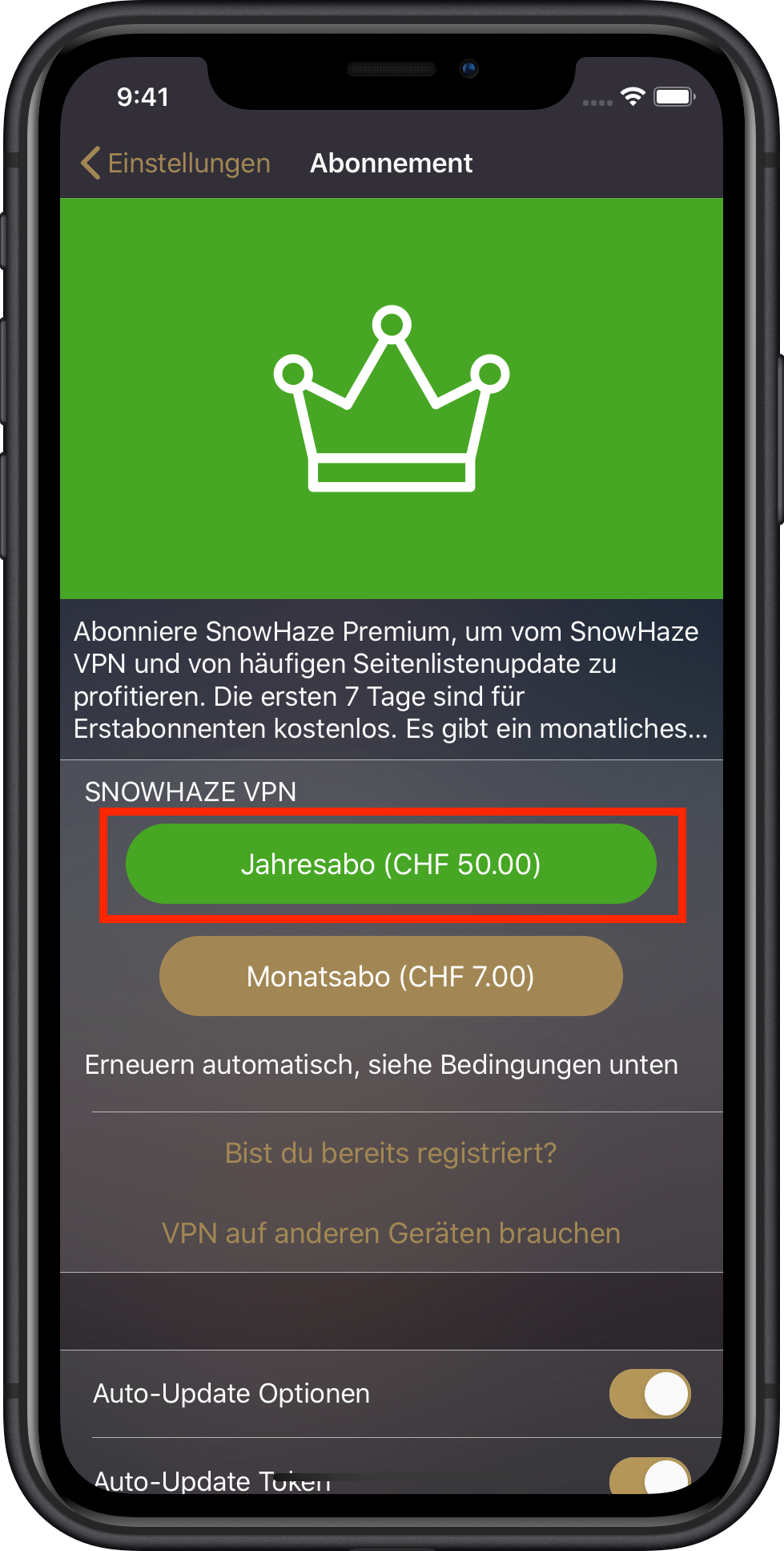 Support für den gratis Private Browser and VPN SnowHaze